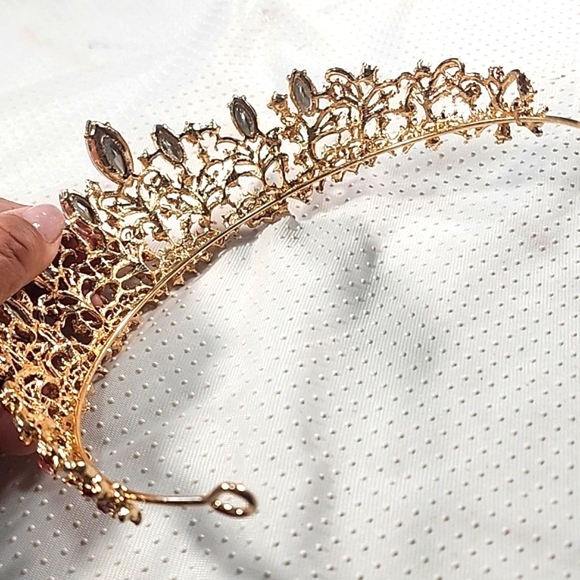 Gold and Pink Crystal Tiara Crown, Bridal, Quinceañera, Pageant,  Prom main image 4